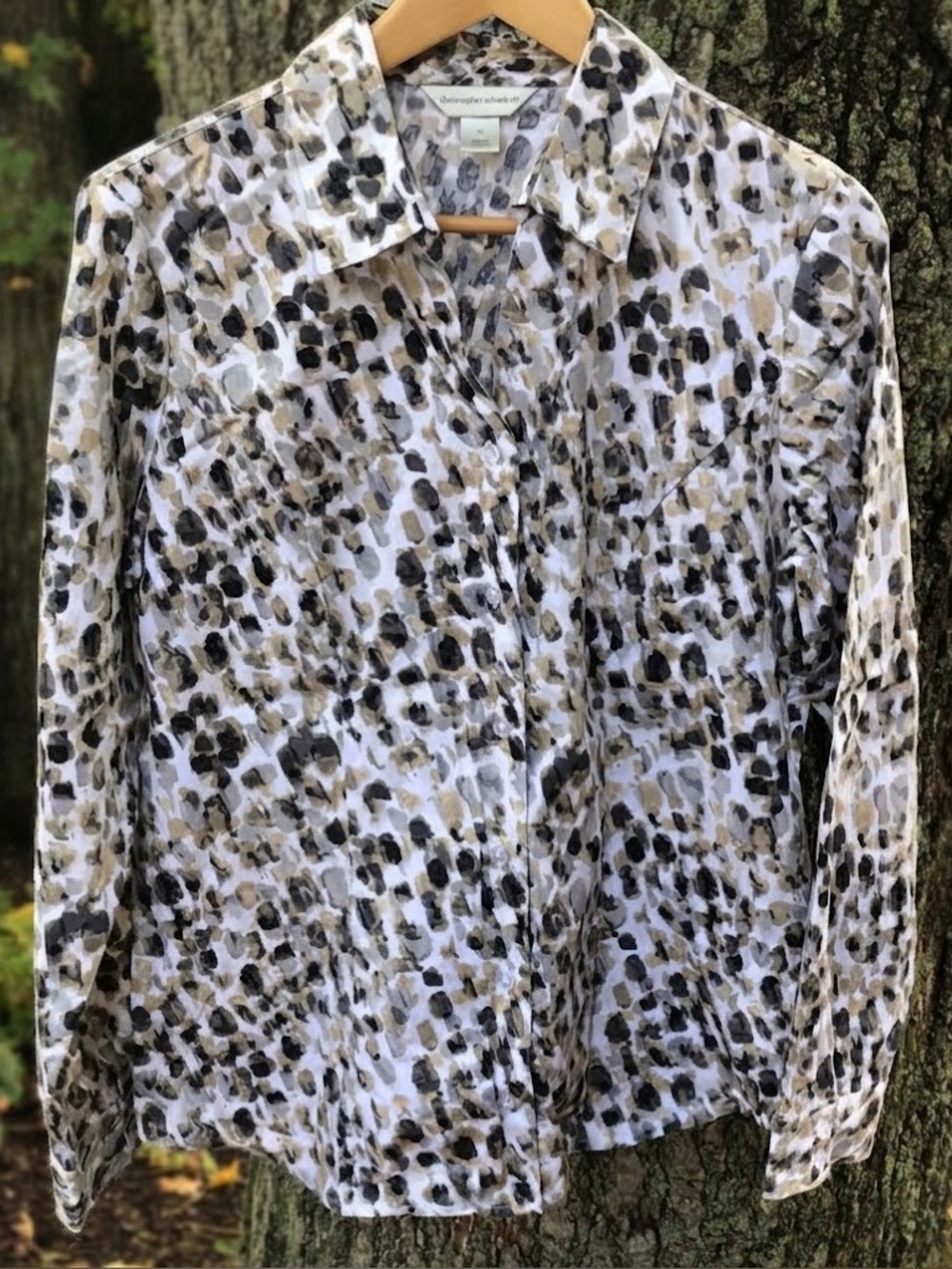 Christopher & Banks Leopard Print Button Down Shirt Womens Medium 100% Cotton
